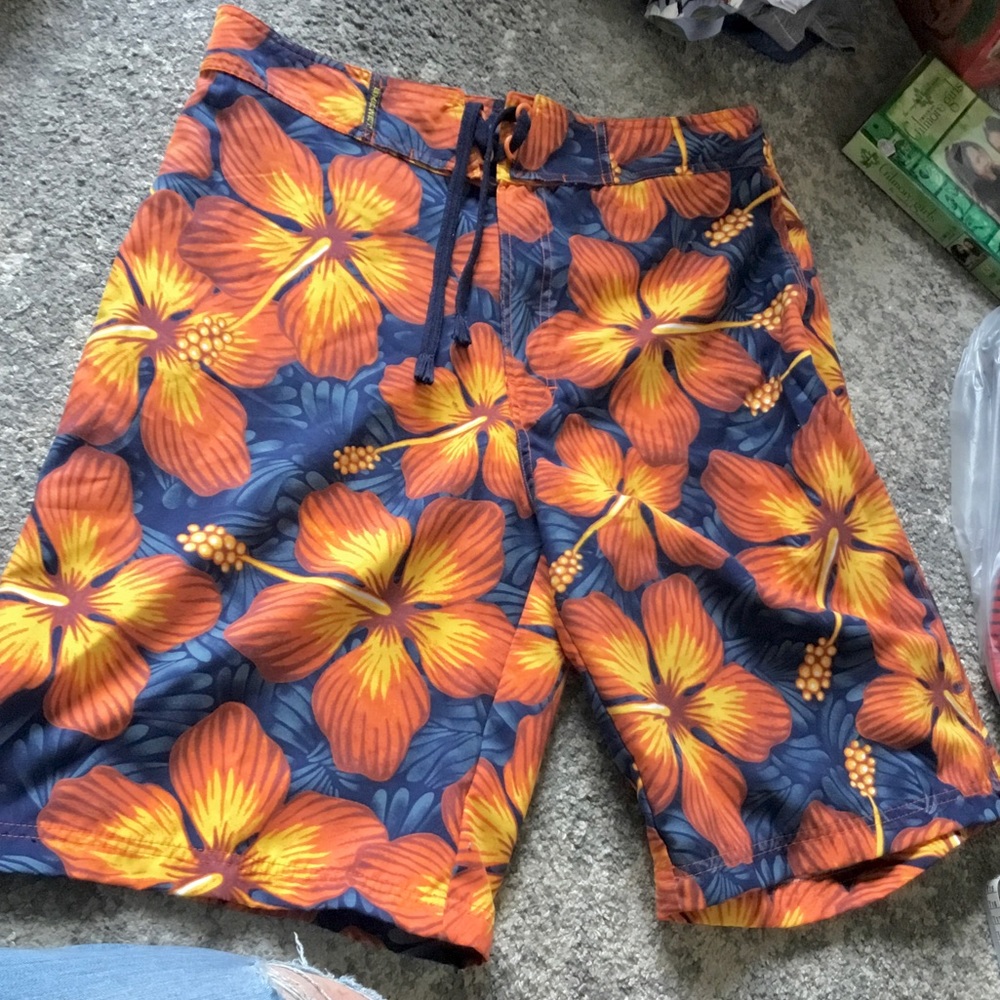 BKE Wet Mens Board Shorts Swim Trunks Orange yellow blues floral size 34